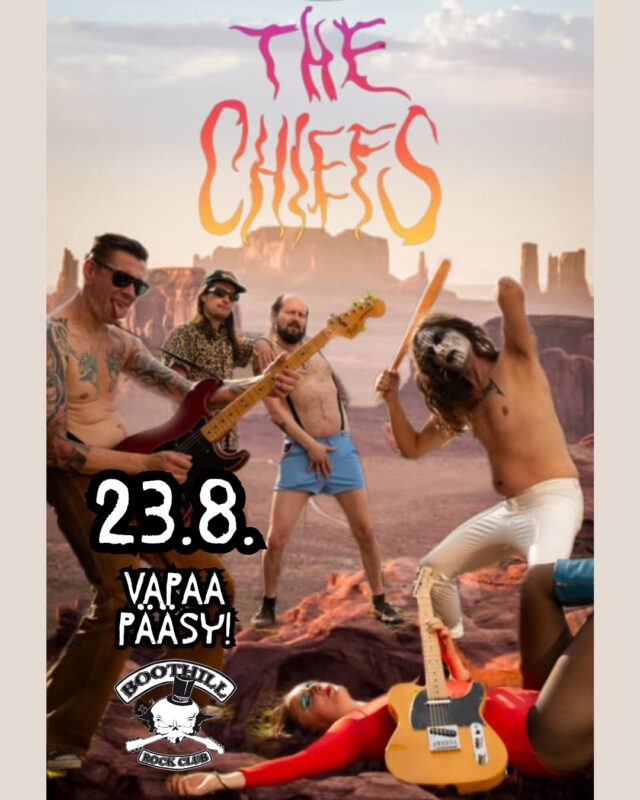 🔥 BOOTHILL LA 23.8. THE CHIEFS & JEAN RAMSAY 🔥

THE CHIEFS
"Jos viskikännissä ollut Jim Morrison olisi väkivalloin hyökännyt 70-luvun alun Alice Cooper Bandin treenikämpälle ja haastanut Cooperin painimatsiin laulajan paikasta, kunnes sovinnon myötä koko porukka olisi alkanut yhdessä veivaamaan aikakoneella löytämiään Gun Clubin biisejä, niin se olisi voinut kuulostaa tältä." -Aaron Heino/ Stiletti nr.2
The Chiefs on juuri ensimmäisen pitkäsoittonsa julkaissut helsinkiläinen bändi. Musiikkia on kuvailtu primitiiviseksi ja raa’aksi. Musiikillisia vaikuttimia löytyy mm. Beasts of Bourbonista Roky Ericksoniin, ja The Birthday Partyyn.
Bändin performanssit kiteyttävät sen mistä rock´n´roll -keikoissa parhaimmillaan on kyse.

JEAN RAMSAY
Englanninkielistä kuolo-bluesia ja raato-folkia Sotungin syvimmästä savesta. Ramsayn laulut lapioivat lisää multaa päälleen vaikka riutuvat jo omassa haudassaan. . Musiikkia kuoleville ja kuolevaisille. CD-levyjä myynnissä. Haistakaa vittu.

TAPAHTUMA ON ILMAINEN/FREE ENTRY

Showtime 21:00
Boothill Rock Club, Lönnrotinkatu 25, Helsinki.