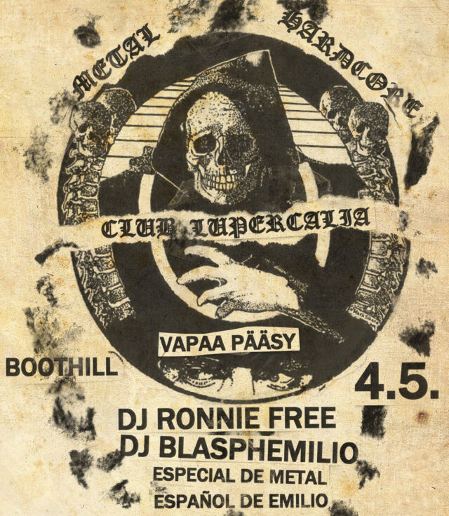 Seuraava raskaalle musiikille omistettu DJ-ilta Club Lupercalia Boothillissa lauantaina 4.5. 💀  Puikoissa DJ Ronnie Free sekä DJ Blasphemilio klo 21 alkaen! 🔥 Vapaa pääsy, kuten aina! 🆓 Tervetuloa!

@club_lupercalia #boothillrockclub #clublupercalia #helsinki
