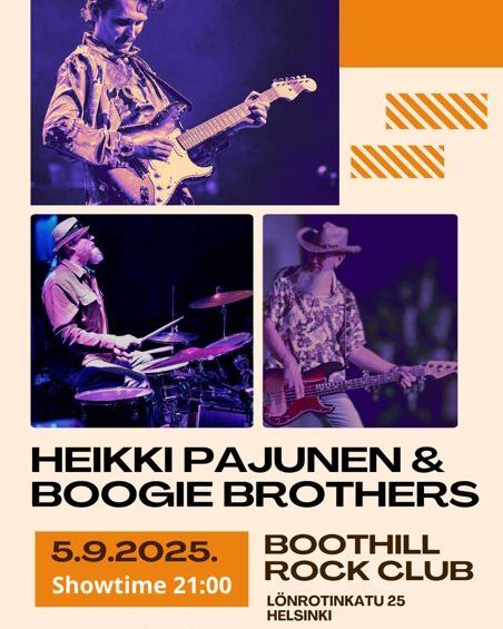 Boothillin kesäkauden päättäjäisiä perjantaina 5.9. kruunaamaan saapuu Heikki Pajunen & Boogie Brothers! 
Showtime klo 21.00 ja grillihän on kuumana klo 18, joten tuu ajoissa mestoille 🔥

Nähdään perjantaina!