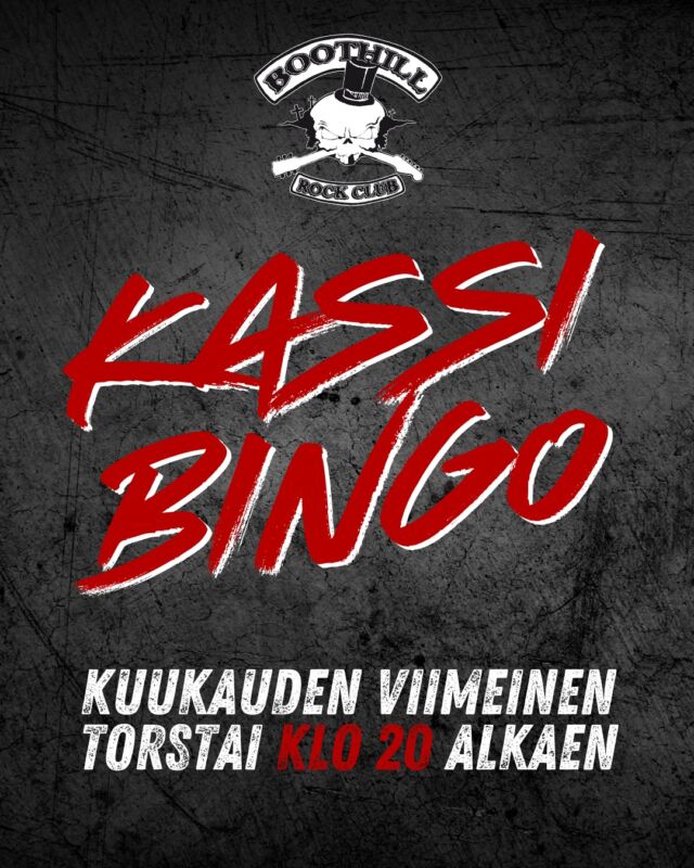 Kassibingo jälleen ensi torstaina 27.3. klo 20 alkaen kuten joka kuun vika torstai on tapana! 🛍 Pelataan 2 normaalia kierrosta juomapalkinnoin plus bonuskierros - voittajalle 30 euron arvoinen päivittäistavarakassi!

#boothillrockclub #helsinki